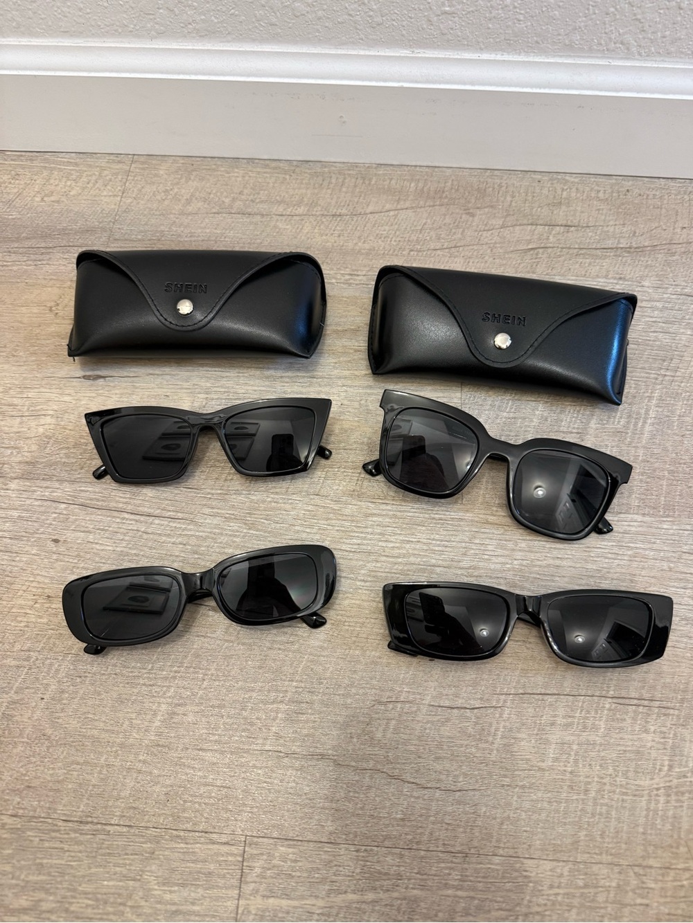 SHEIN Black Sunglasses Set — 4 Pairs with 2 Cases